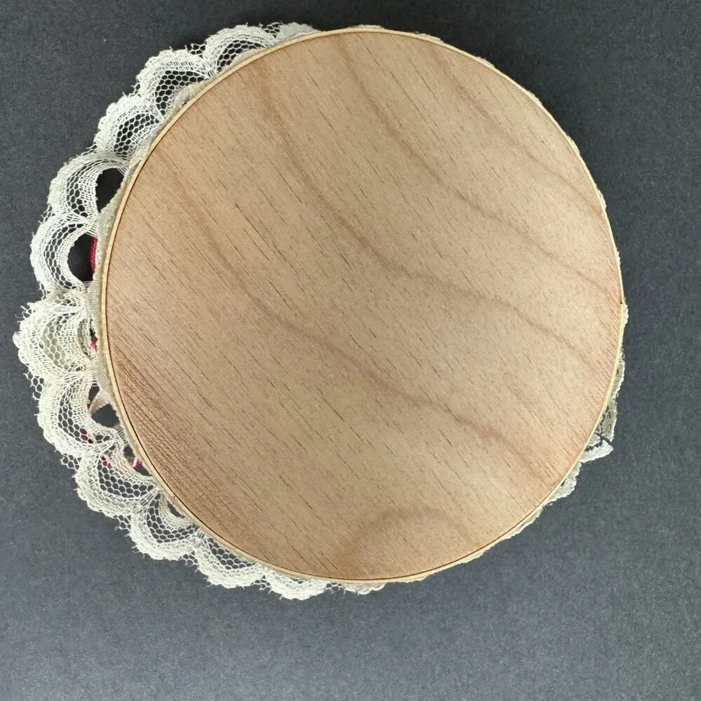 Vintage Round Lace Satin Roses Small Jewelry Trinket  Box